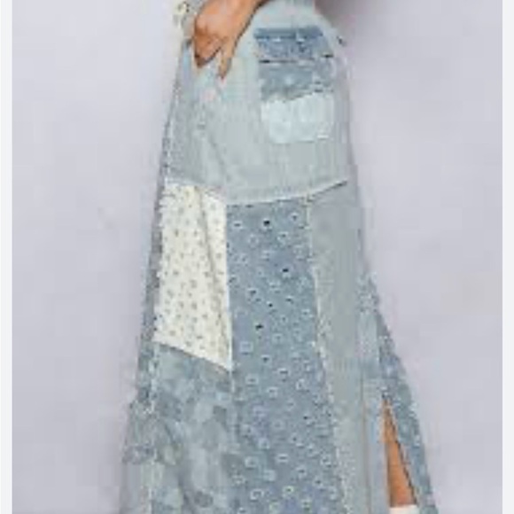 Boho Maxed Out Corded Waist denim patchwork maxi skirt size SMALL by POL - Picture 3 of 3